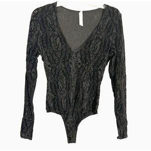Free People Intimately On the Dance Floor Bodysuit Small Black Velvet Burnout